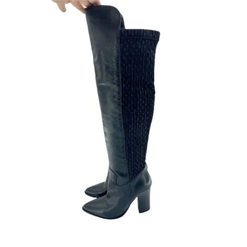 Charles David Boots Black Leather Over-The-Knee Stretch Boot SZ 8.5 New